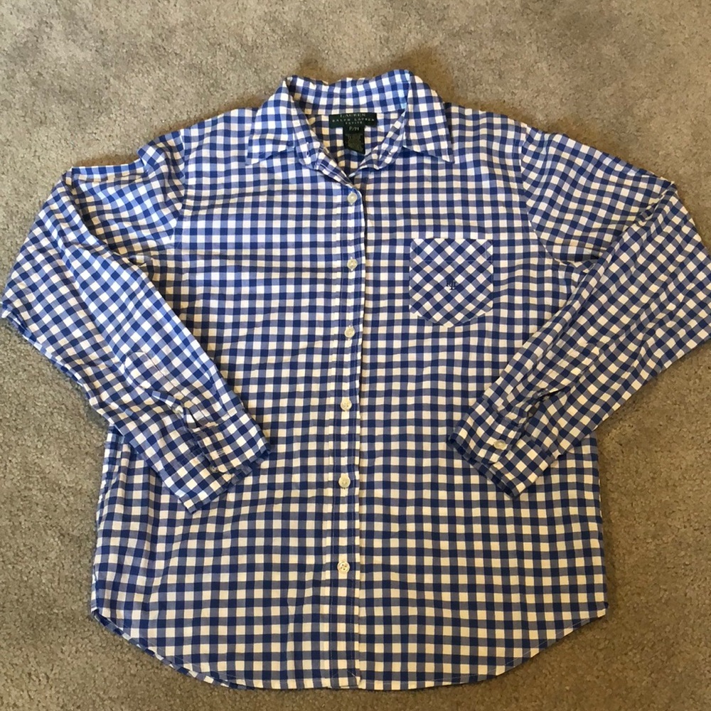 Blue gingham Ralph Lauren button up shirt